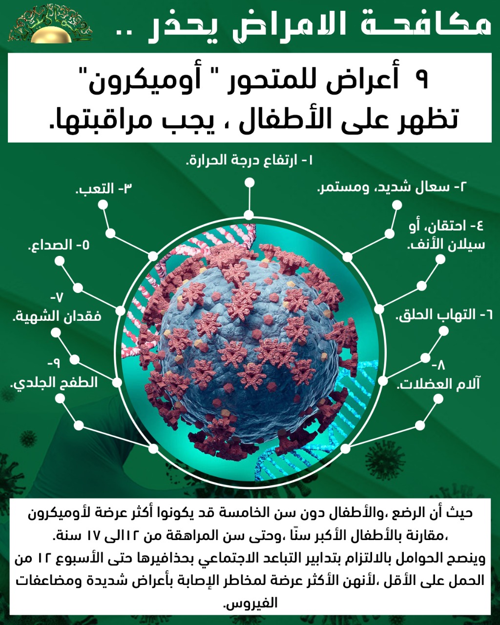 مكافحة الأمراض يحذر من أعراض متحور أوميكرون على الأطفال