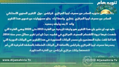 مصرف ليبيا المركزي بنغازي: تقريرنا وثيقة تاريخية والإصرار على مركزية القرار لا يجدي نفعاً