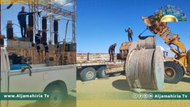 شركة الكهرباء: نقل أسلاك وعوازل لمشروع خط نقل الطاقة الرويس - أبوعرقوب