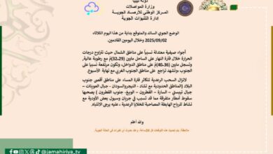 الأرصاد: وجود أجواء صيفية معتدلة نسبياً على مناطق الشمال