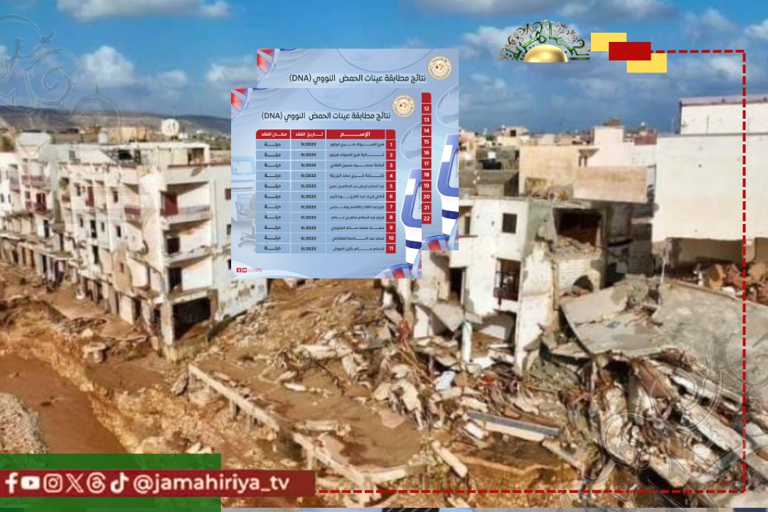 عاجل| هيئة المفقودين: اعتماد نتائج المطابقة الجينية لـ22 ضحية من فيضان درنة