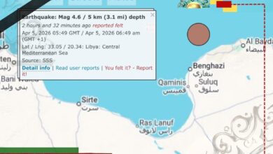 عاجل | هزة أرضية بقوة 4.6 درجات قبالة المرج