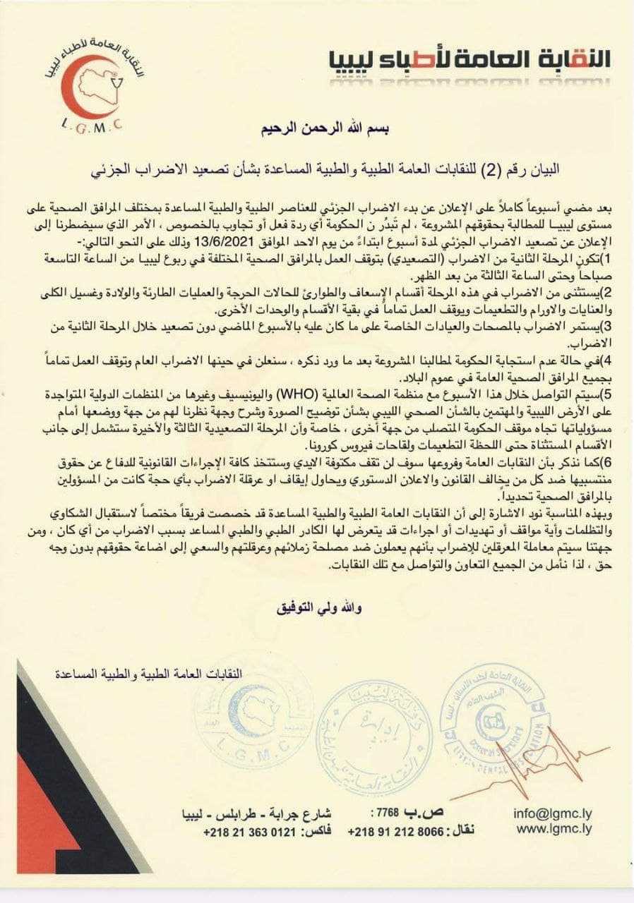 نقابة الأطباء تعلن إيقاف العمل