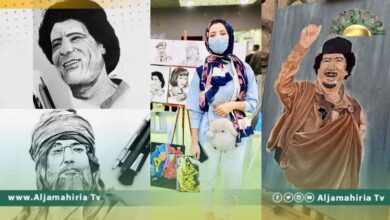 الفنانة سارة أبوزيد ترسم بريشتها الرائعة صورا للقائد الشهيد ونجله الدكتور سيف الإسلام